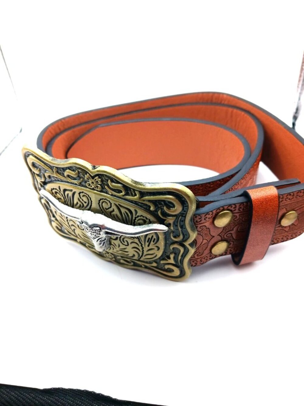Western Longhorn Brown Leather Belt Waist Size 29 To 38 New Unisex